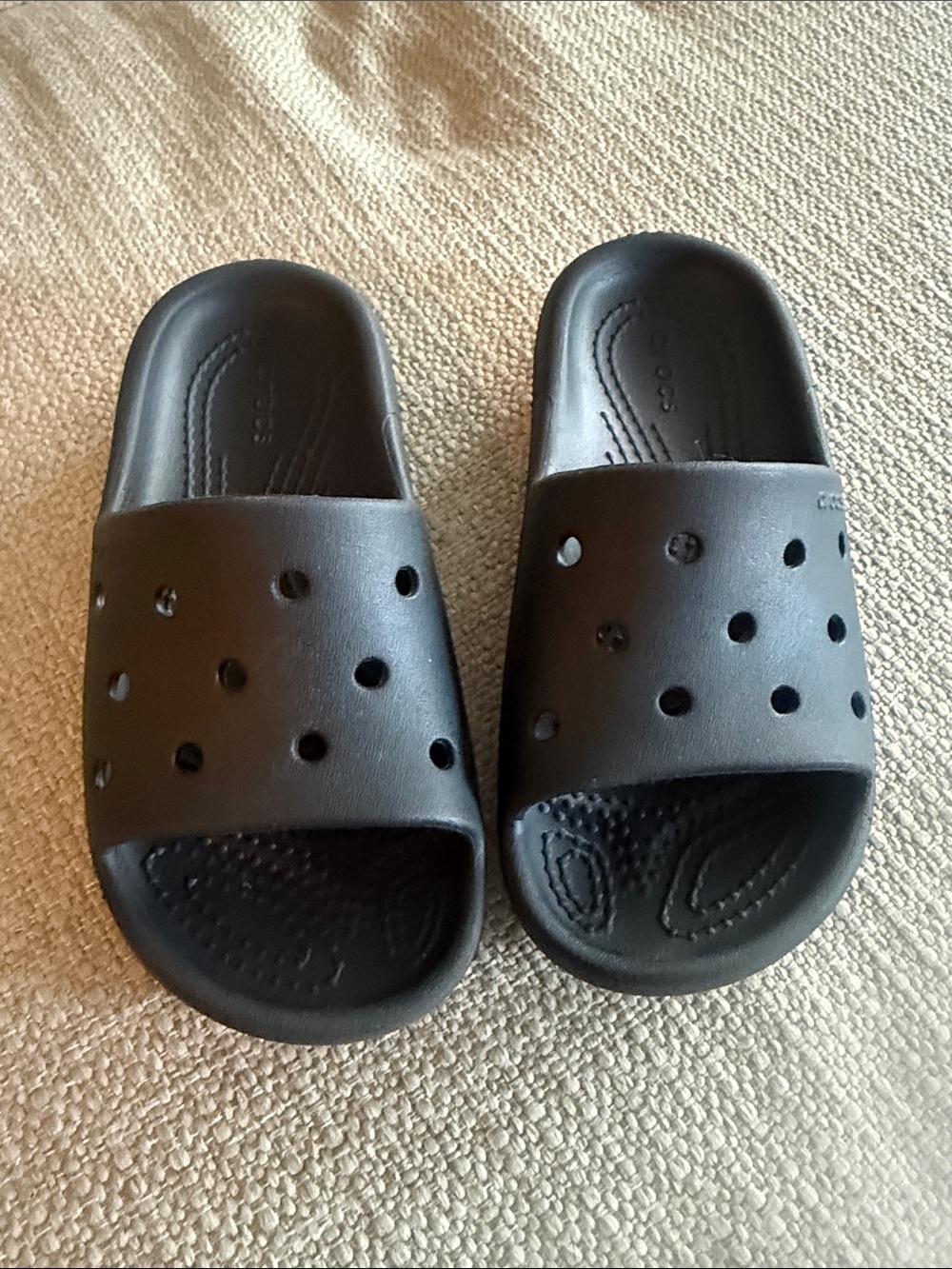 Black Slide Sandals with Perforated Upper